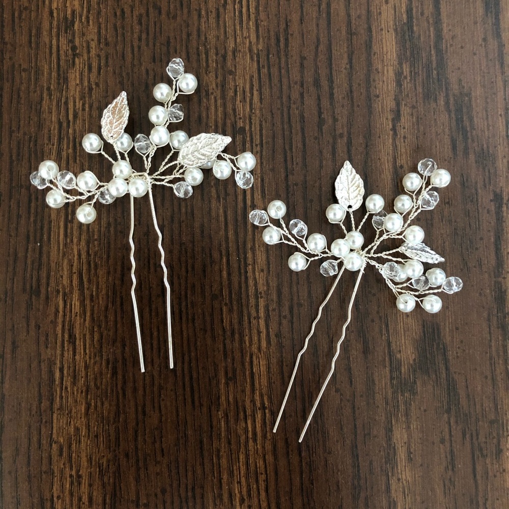 Wedding bride bridesmaid silver hairpin hairpiece